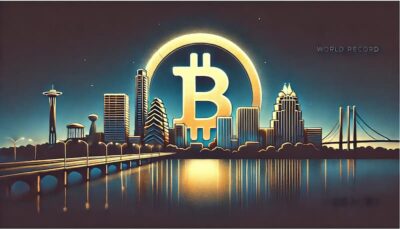 Bitcoin Logo Lights Up Austin as Gemini Sets World Record